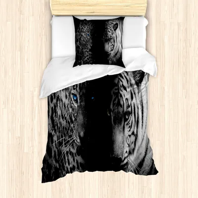 Produktbild von ABAKUHAUS Leopard Mantele, Wilder Leoparden, Milbensicher Allergiker geeignet mit Kissenbezügen, 135 cm x 200 cm - 80 x 80 cm, Schwarz Weiß Blau