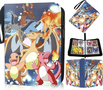 Produktbild von Sammelkarten Album, 400 Taschen Karten Sammelalbum Sammelmappe Sammelheft Sammelbuch mit Reißverschluss Tragegriff und 50 Hüllen, Wasserdichtcharizard