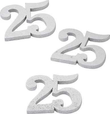 Produktbild von 12 Stück Bastelzahlen aus Holz '25' silber glitzernd lackiert ca. 2,5 x 3 cm