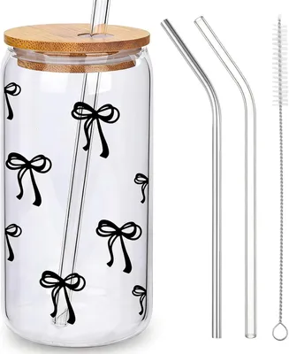 Imagen del producto de Vaso de vidrio con pajita y tapa, de 470 ml, color , ideal para café helado