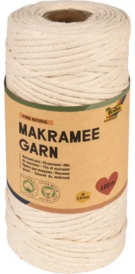 Macramégarn 100% Baumwolle, 100 m, 3,5 mm, natur hell
