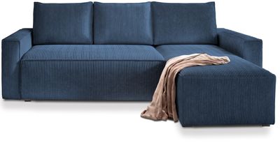 Ecksofa mit Schlaffunktion - Ecke rechts - Samt - Blau - PADRU günstig  online kaufen