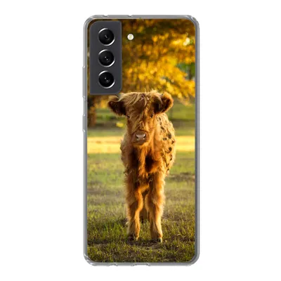 Produktbild von MuchoWow® Handyhülle Schutzhülle Hülle für Samsung Galaxy S21 FE Schottischer Highlander - Kalb - Herbst Silikon Softcase Handy Hülle - Mobiltelefonhülle