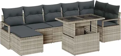 Produktbild von vidaXL Garten-Sofa-Set mit Kissen 8 pcs Hellgrau