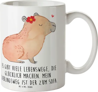 Produktbild von Mr. & Mrs. Panda Kaffeetasse Capybara Blume - Weiß - Geschenk, Trinkbecher, schöne tasse, Teetasse, Designtasse, Lustige Sprüche