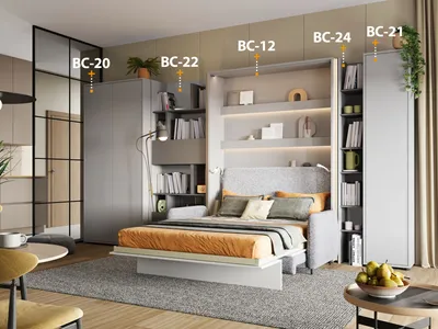 Produktbild von MEBLINI Schrank für Schrankbett Bed Concept - Hochschrank mit Regalen - BC-24 - Weiß/Artisan Eiche