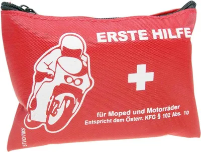 Image de Trousse de premiers secours Trousse de secours 8,5 x 11,5 x 5cm, triangle pansements gants compresse pour scooter, cyclomoteur, moto, quad, ATV