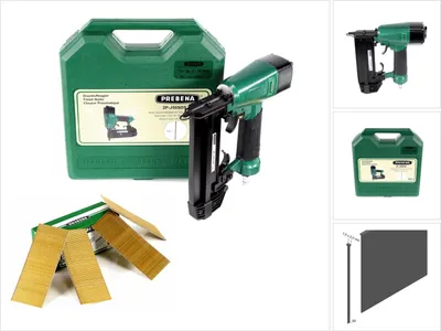 Produktbild von Prebena 2P-J50SDS Luftdruck Druckluftnagler 5-7 bar im Transportkoffer + Prebena Stauchkopfnägel Brads 50 mm 4000 Stück - aus verzinktem Stahl, geharzt