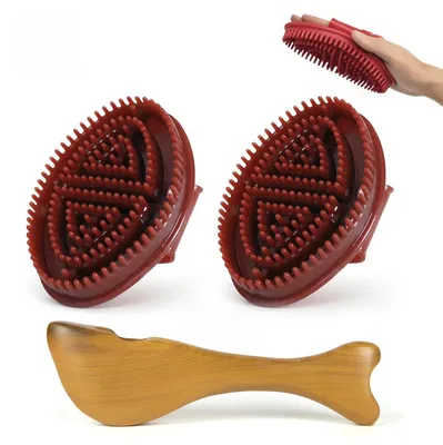 Productafbeelding van Massageborstel - Met Gua Sha van hout - Voor het lichaam - 2 stuks