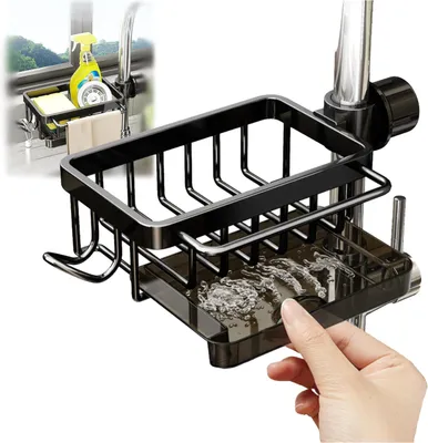 Produktbild von Faucet Storage Rack, hängender Spülbecken Organizer, Edelstahl Schwammhalter, mit abnehmbarem Tropfbehälter