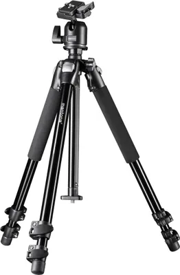 Produktbild von Mantona Basic Scout Max Makro II Fotostativ - 90 x 90 x 615 mm - Arbeitshöhe bis 153 cm / Traglast max. 6 kg - mit Kugelkopf, umkehrbarer u. 2. Mittelsäule - Fotostativ Reisestativ