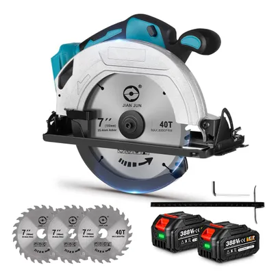 Produktbild von Akku-Handkreissäge 18cm Bürstenlose Kreissäge Saw mit 2x Akku & 3 Sägeblätter, 0-45° Schnittwinkel  für Holz, Weichmetall, Plastik, PVC