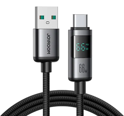 Image de Câble de charge rapide Joyroom USB-A vers USB-C avec affichage, 66 W, 1,2 m