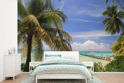 Produktbild von Tapete - Fototapete Bild von einem Pier über dem Meer in Moorea nahe Tahiti in Französisch Polynesien - Breite 525 cm x Höhe 350 cm