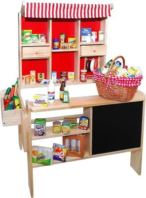 Produktbild von Kaufmann Deco Marktstand Klassik, mit 40 Teiligem Set, Zubehör für Kaufmannsladen, lebensmittelechtes Design, 0338.3