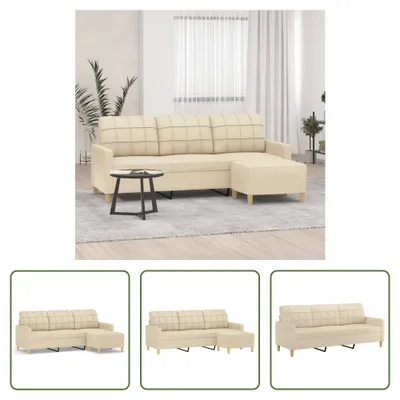 Produktbild von The Living Store 3-Sitzer-Sofa mit Hocker Creme 180 cm Stoff