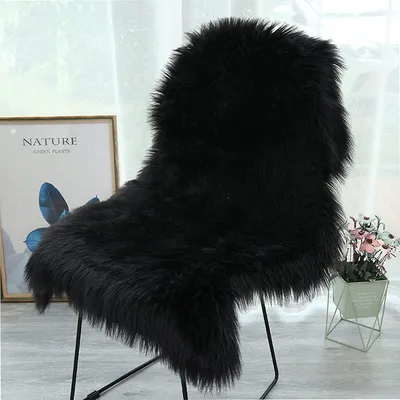 Image de Tapis Fellimitat, imitation peau de mouton, très doux, couleur noire, 60 x 90 cm