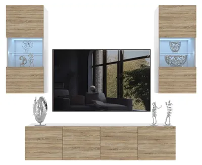 Produktbild von BELINI Wohnwand MILANO 7 Wohnzimmer 200 cm - Sonoma Eiche Matt, Moderne Schrankwand Set, Anbauwand TV-Schrank Griffloses System