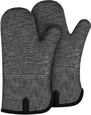 Immagine prodotto di Guanti da forno in cotone extra lunghi Unyqoos® con silicone antiscivolo, grigi – 31 x 18,5 cm, set da 2 per cucinare, cuocere al forno e grigliare