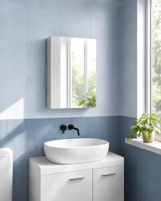 Produktbild von AQUA for you | Spiegelschrank - ASTOR IDA 40- Bad-Hängeschrank - 40x60x13,8 cm - beidseitig - Weiß Glanz - mit Spiegel, Soft-Close, Badschrank