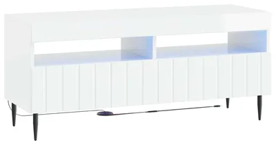 Image de Meuble TV LED, blanc brillant, en panneaux de particules