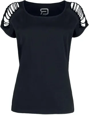 Produktbild von RED by EMP Damen Schwarzes T-Shirt mit Cut-Outs an den Ärmeln M