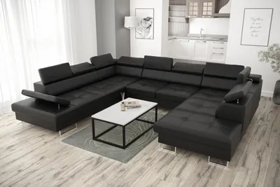 Produktbild von Ecksofa GALAXY MAX I Ecksofa mit Schlaffunktion, 280x350x225 cm, Bettkasten, verstellbaren Kopfstützen & Armlehne - Stoff Madrit, Schwarz - Links