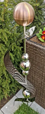 Produktbild von Skulptur Merkur golden rose matt gebürstet Edelstahl 150 cm Beetstecker Gartenstecker Rosenkugel