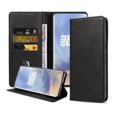 Produktbild von Smartphonica Handytasche geeignet für OnePlus 7 Pro Kunstlederhülle mit Magnetverschluss und Kartenhalter Buchhülle mit Klappe - Schwarz