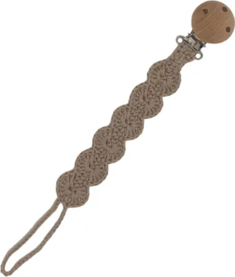 Produktbild von Zayno® Handgemachte Schnullerkette "Muschelchen" in Naturbraun | gehäkelt in Muschelform, Geschenk zur Geburt, Taufgeschenk, Baby, Schnullerband, Schnullerhalter, Neugeborenes
