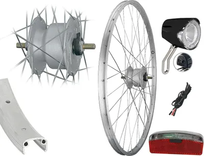 Produktbild von Aggro-X Vorderrad 26 Zoll Silber Beleuchtungsset Nabendynamo Scheinwerfer Rücklicht 19-559 6V 3 Watt Alu Laufrad