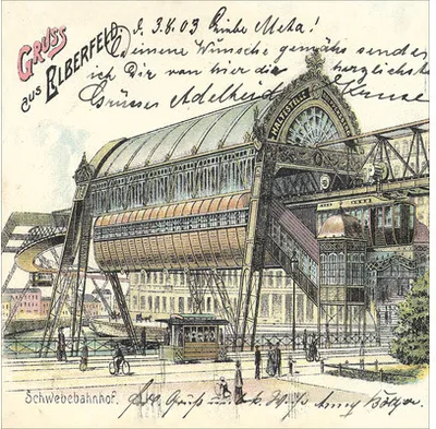 Produktbild von Glasbild Wuppertal Schwebebahnhof Zeichnung 20x20 cm