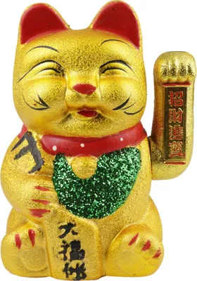 Produktbild von Glückskatze Maneki-neko Augen zu Winkekatze aus Keramik 17cm gold