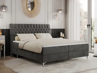 Produktbild von Boxspringbett 200x200 mit 2 Bettkästen Matratze und Topper, Polsterbett 200x200, Bett 200x200 - MILEN - 200x200 cm - Dunkelgrau - Velvet - H4
