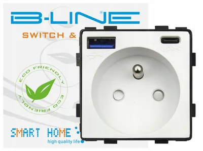 Produktbild von B-LINE Steckdose mit USB A+C Schnellladung 2100mA
