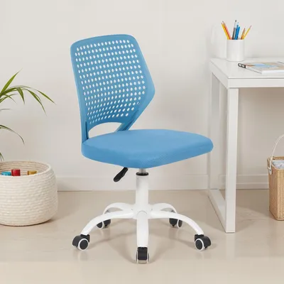 Produktbild von Schreibtischstuhl JADE höhenverstellbar, Blau – ergonomischer Bürostuhl für Kinder, atmungsaktiver Mesh-Bezug, Rückenlehne aus Kunststoff, 5-Stern-Fußkreuz aus Metall