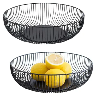 Produktbild von 2 Obstschale Schwarz Matt, Metall, Rund, Modern, Seicht Obstkorb aus Eisen Abgerundetes-Design Durchbrochener Aufbewahrung für Gemüse Obst Brot(28cm * 8cm)