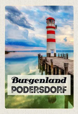 Produktbild von vianmo Holzschild 30x20 cm Purgenland Podersdorf Leuchtturm Meer Bildmotiv Reisemotiv Abenteuer Reisen
