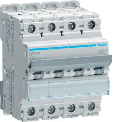 Immagine prodotto di Interruttore magnetotermico HAGER NBN650 a 3 poli +N, 50 A, 10 kA, 4 M
