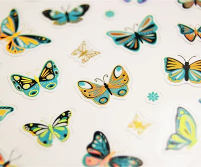 Produktbild von Aufkleber - Schmetterlinge - Blau und Gold - 1,8 cm