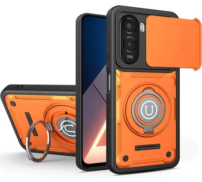 Produktbild von Magnetische Handyhülle für Xiaomi Poco M7 4G /Poco M7 Plus mit Kameraschutz Schieber, Ringhalter und Ständer, Stoßfeste Hülle Orange