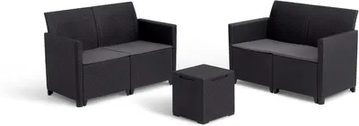 Produktbild von Keter Marie Gartenmöbel Lounge Set – Grau – 4 Personen – inkl. Sitzkissen – Flexibel als 3-Sitzer + Sessel oder 2× 2-Sitzer Sofa