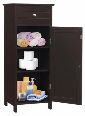 Productafbeelding van Badkamerkast, vloerkast, middenkast, zwart, model HW66372BK. Badkamermeubel, 87 cm