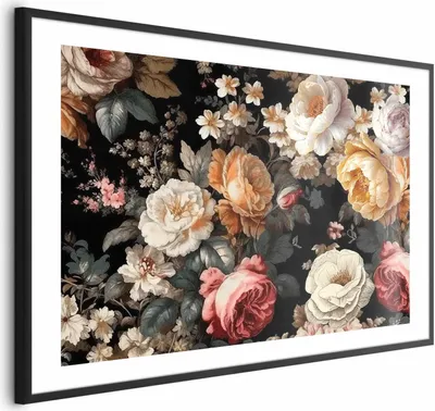 Produktbild von Posterpapier Poster - Colorful Flowers on a Black Background 60x40 cm Blumen b-H-10017-ao-a