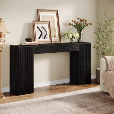 Produktbild von Konsolentisch 160 cm Beistelltisch mit geriffelter Eingangstisch, Sofatisch hinter dem Sofa, Holztisch, Flurtisch für Wohnzimmer und Foyer