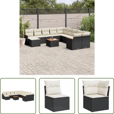 Produktbild von The Living Store 12-tlg. Garten-Sofagarnitur mit Kissen Schwarz Poly Rattan