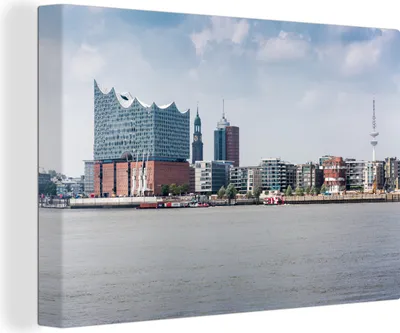 Obrázok produktu pre MuchoWow® - Plátno - Hamburgský prístav s Elbphilharmonie, nástenná maľba, nástenné dekorácie obrazy obývacia izba, 120x80cm