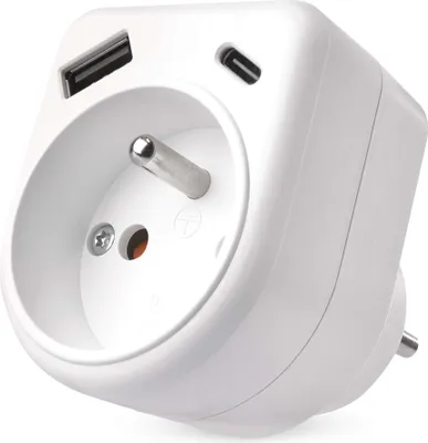 Rozbočovací zásuvka 1×, 1×USB-A+1×USB-C, bílá