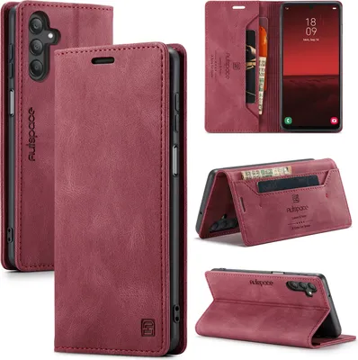 Obrázek produktu pro Galaxy A25 Case, retroPolyuretankožené pouzdro Stand Protective Cover pro Samsung Galaxy A25 Red