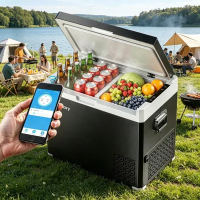 Obrázok produktu pre Chladiaca taška HcaloryD30+ s kompresorom a ovládaním cez aplikáciu, 30 l, dvojzónová (-20 °C až +20 °C), 12/24/230 V – s priečkou – mobilná kempingová chladnička